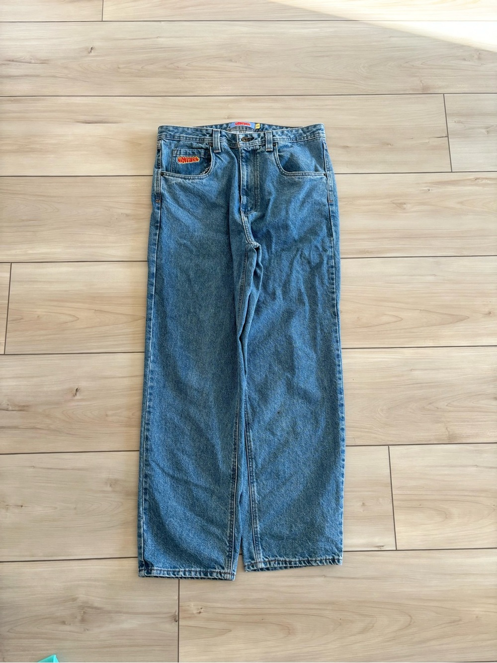 Empyre Y2K skater grunge Men's Light faded Blue Straight embroidered denim Jeans
